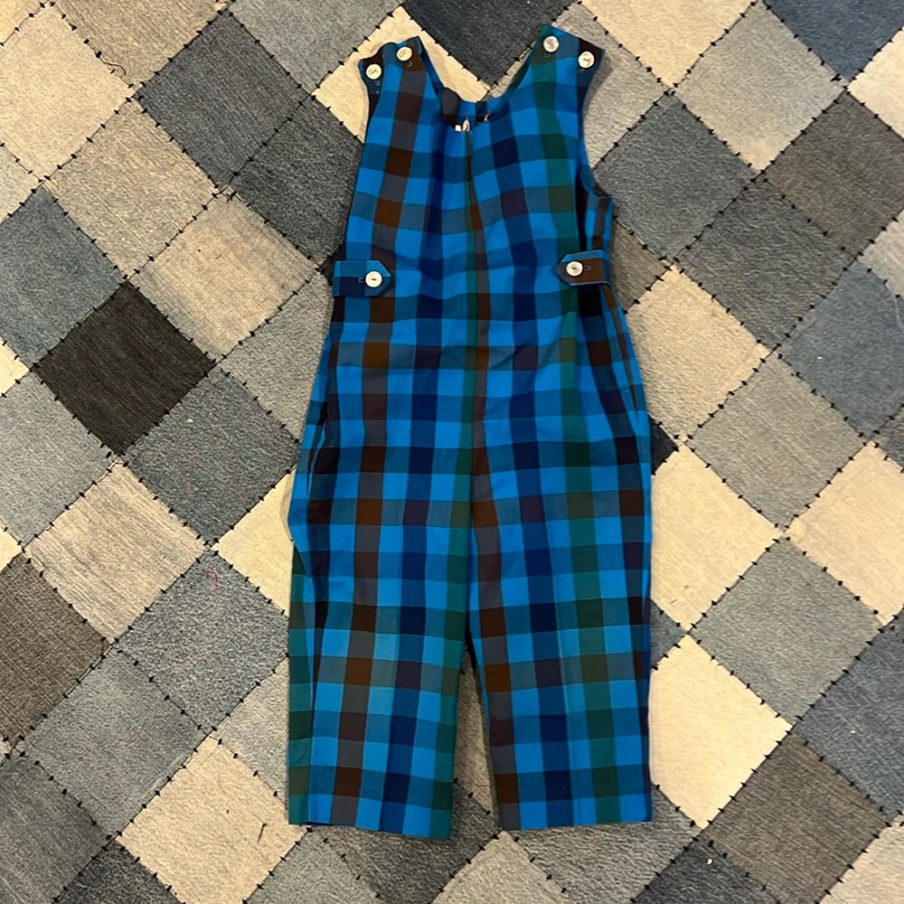 1970s cotton checked toddler romper